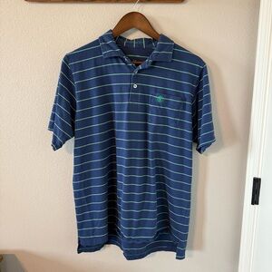 B Draddy Size Medium Golf Polo Shirt Blue Green Striped Embroidered Pocket